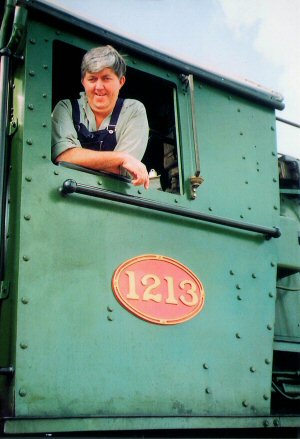 Allan in the cab of V1213